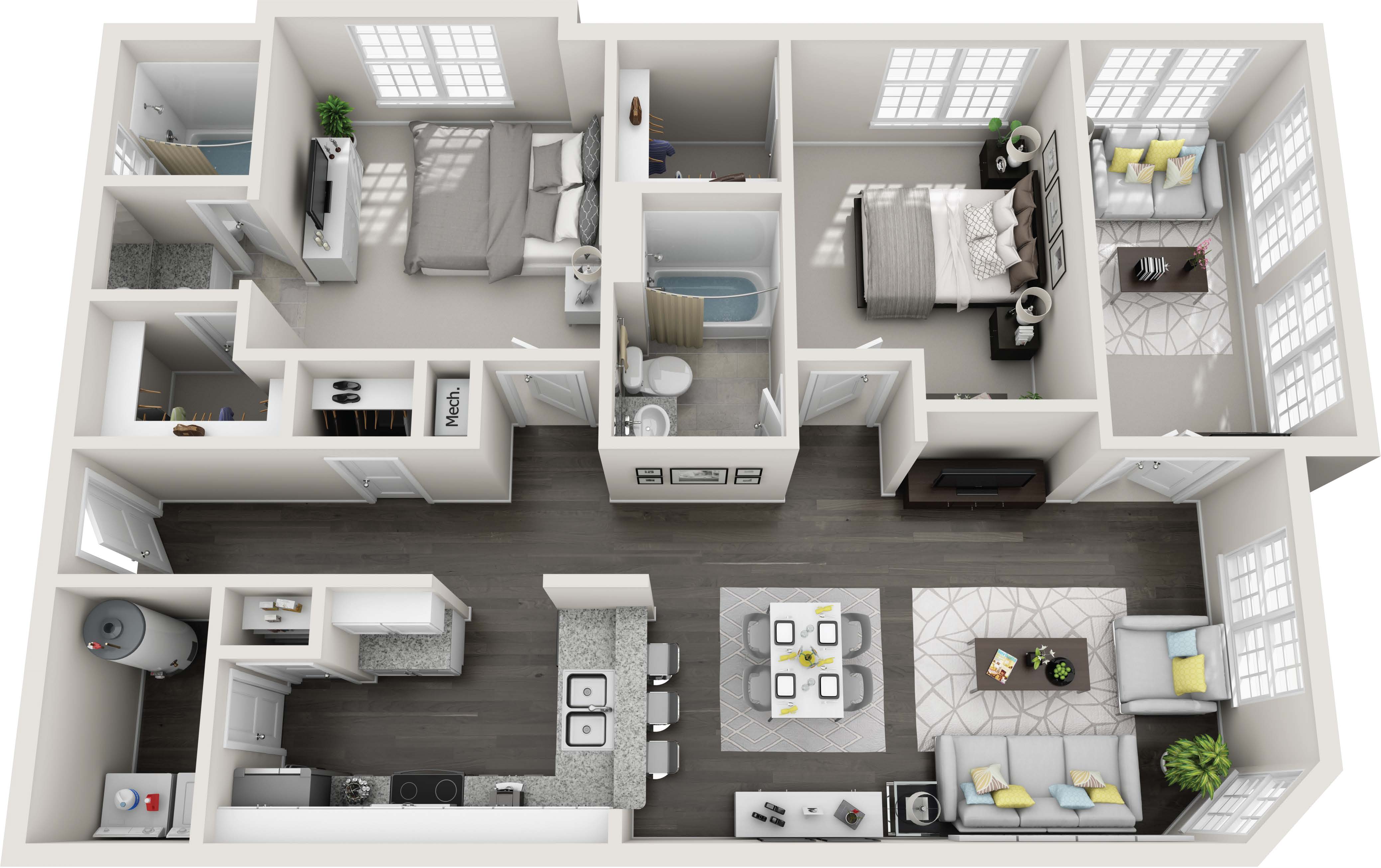 Floor plan layout diagram for 2B